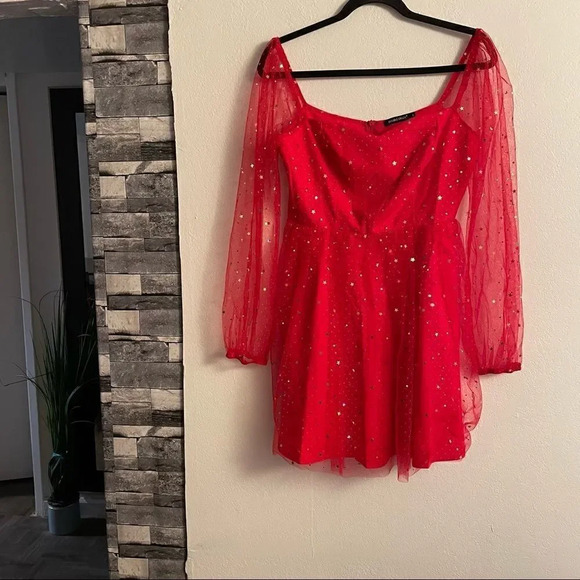 Double Crazy Star Mesh Fit & Flare Dress - Picture 14 of 15